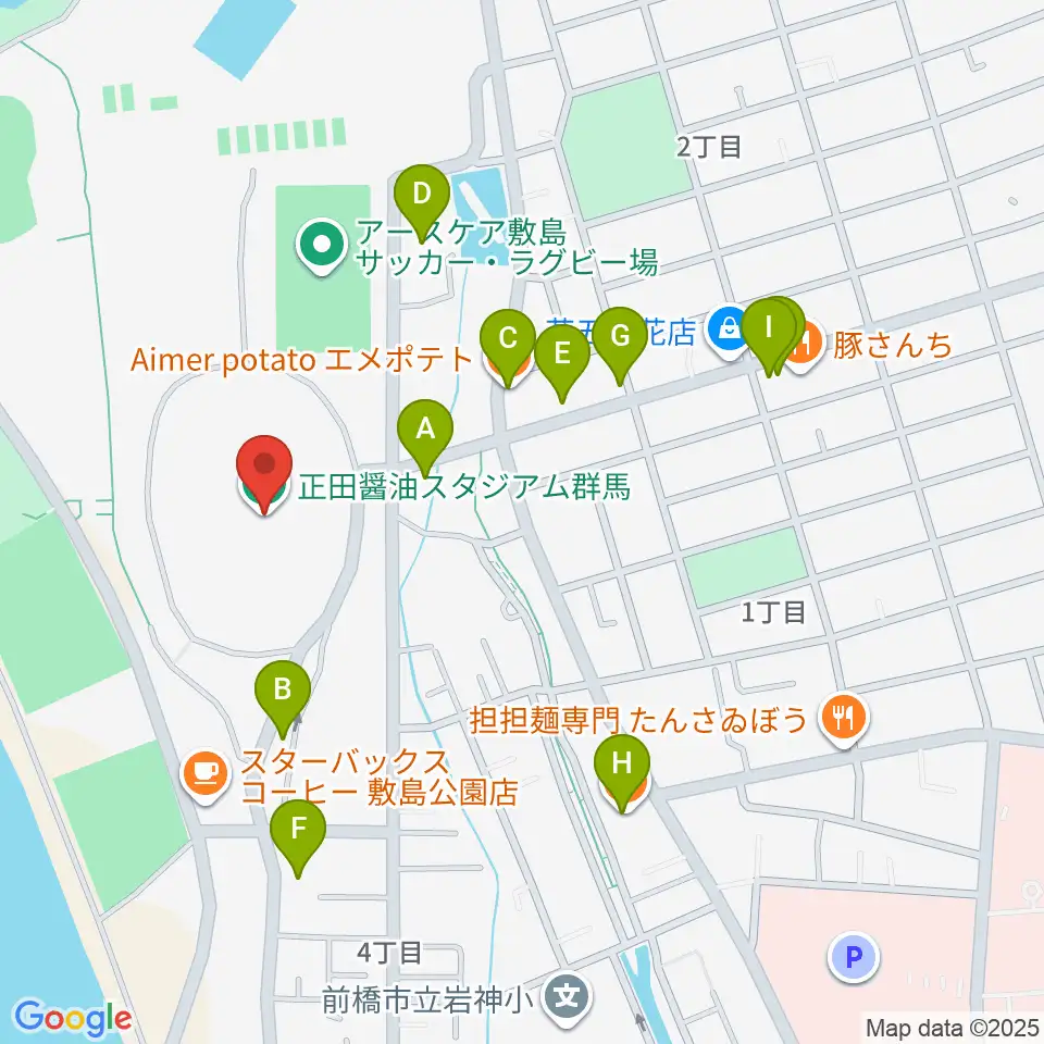 正田醤油スタジアム群馬周辺のファミレス・ファーストフード一覧地図
