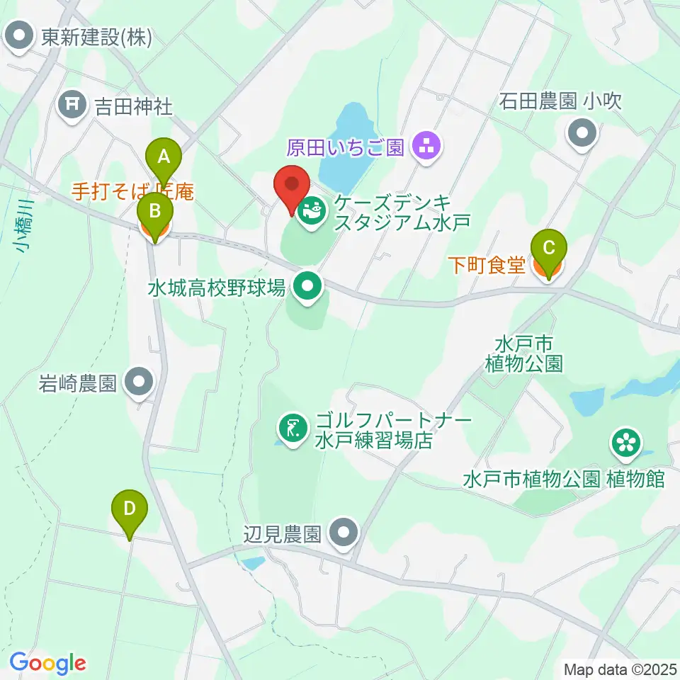 ケーズデンキスタジアム水戸周辺のファミレス・ファーストフード一覧地図