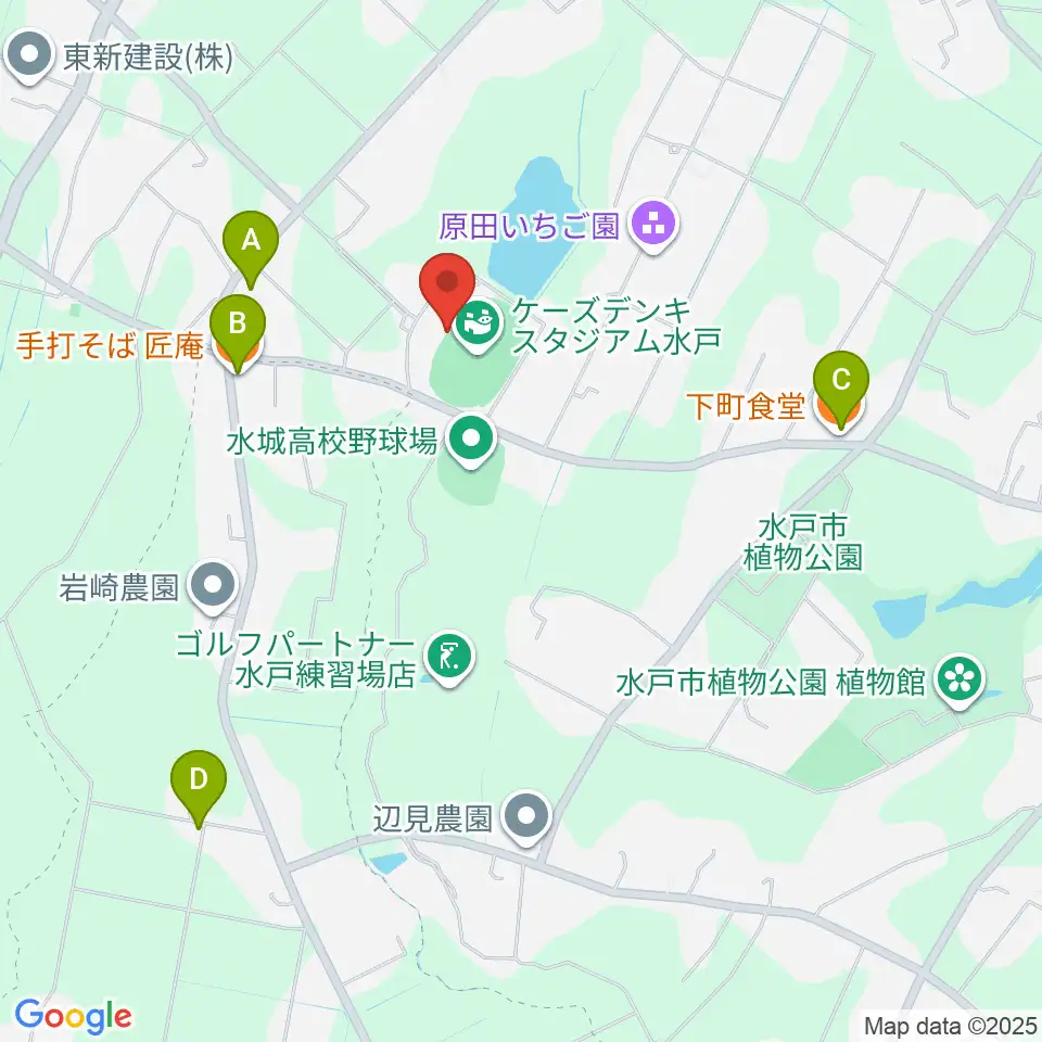 ケーズデンキスタジアム水戸周辺のファミレス・ファーストフード一覧地図