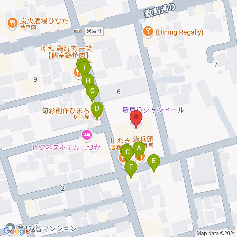 新居浜ジャンドール周辺のファミレス・ファーストフード一覧地図