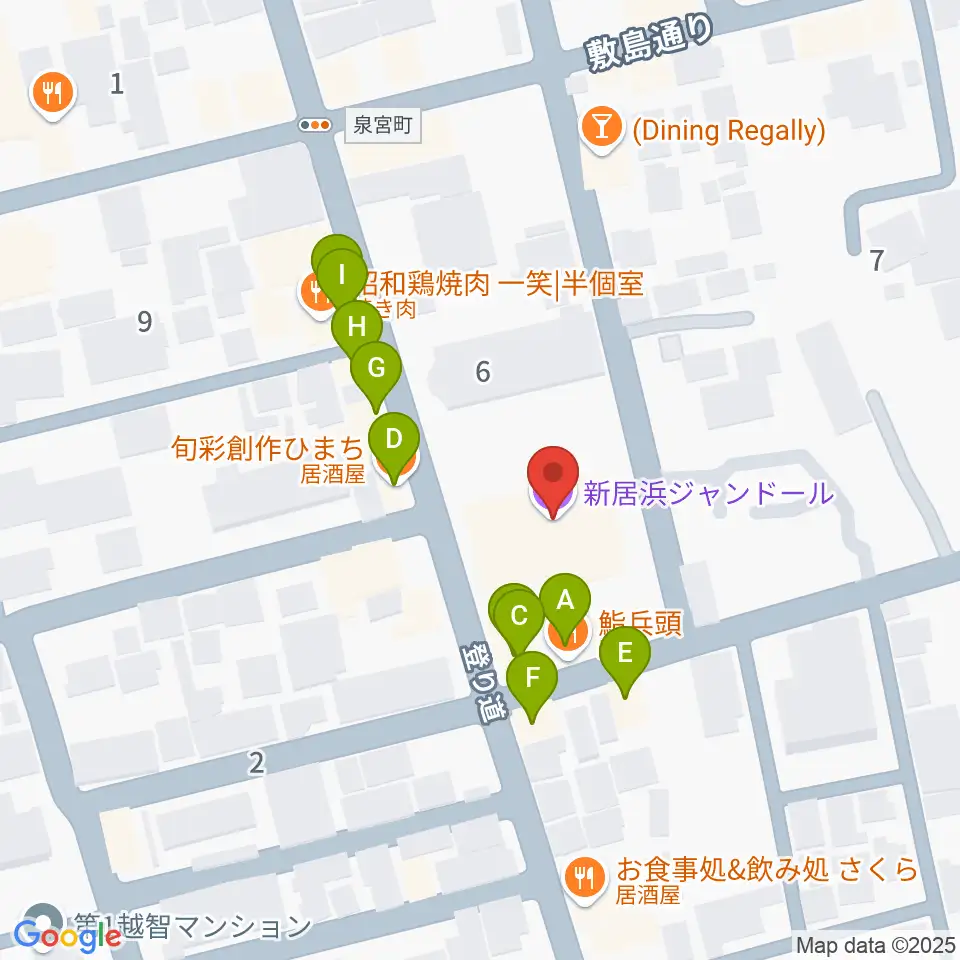 新居浜ジャンドール周辺のファミレス・ファーストフード一覧地図