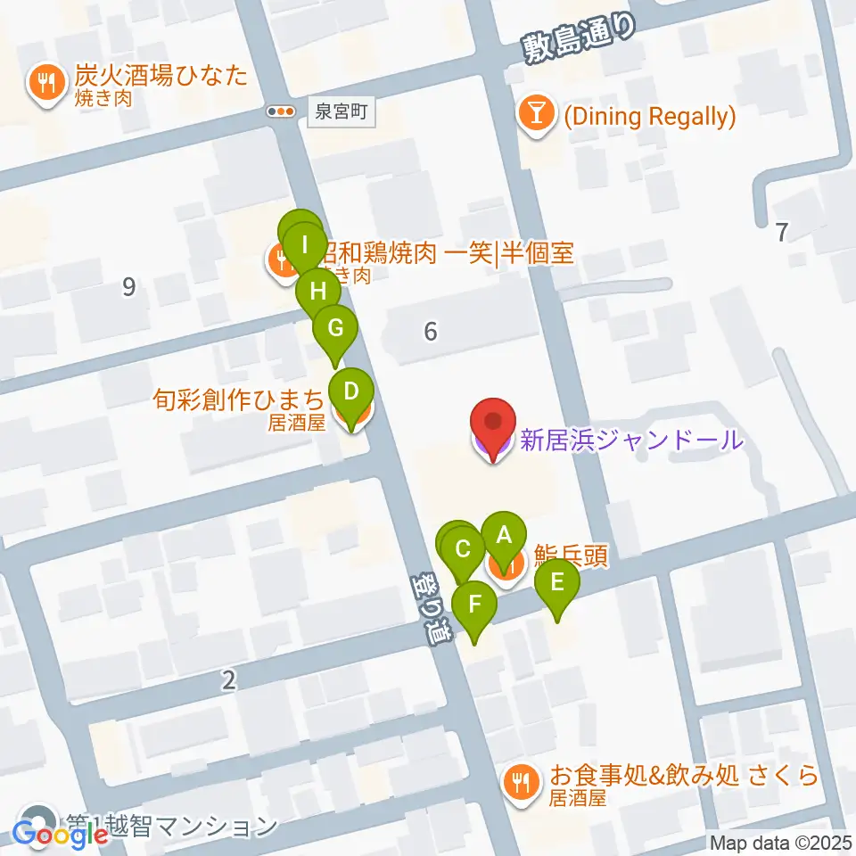 新居浜ジャンドール周辺のファミレス・ファーストフード一覧地図