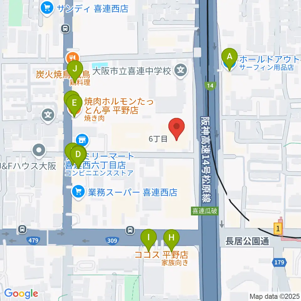 クレオ大阪南周辺のファミレス・ファーストフード一覧地図