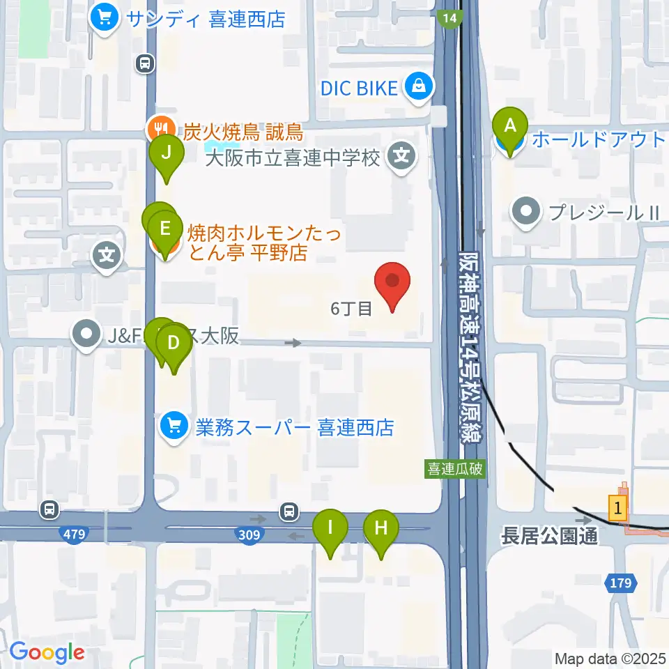 クレオ大阪南周辺のファミレス・ファーストフード一覧地図