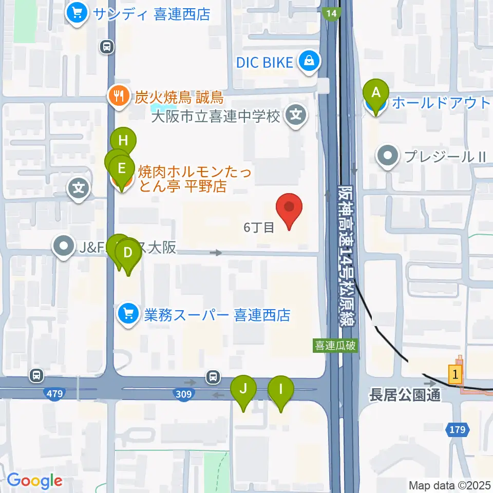 クレオ大阪南周辺のファミレス・ファーストフード一覧地図