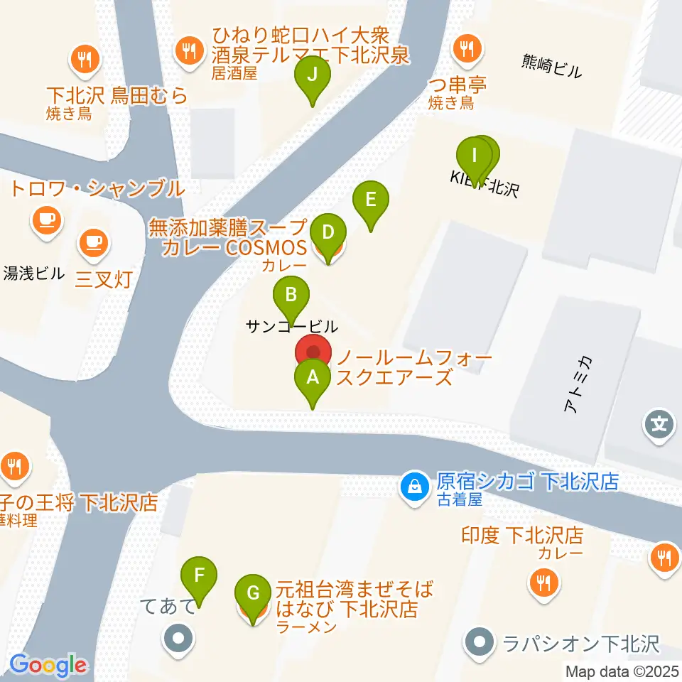 下北沢ラプソディー周辺のファミレス・ファーストフード一覧地図