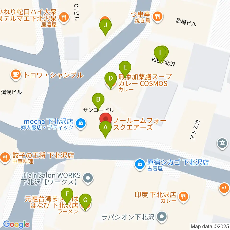 下北沢ラプソディー周辺のファミレス・ファーストフード一覧地図