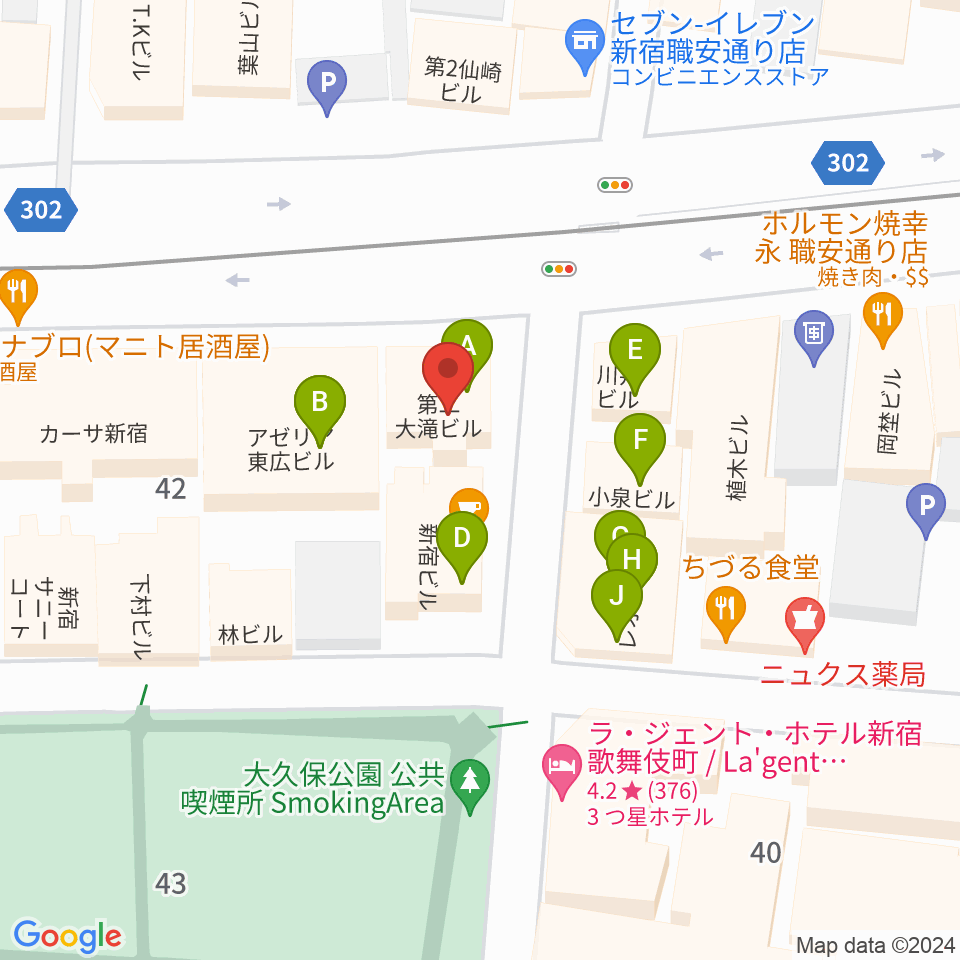 新宿SAMURAI周辺のファミレス・ファーストフード一覧地図