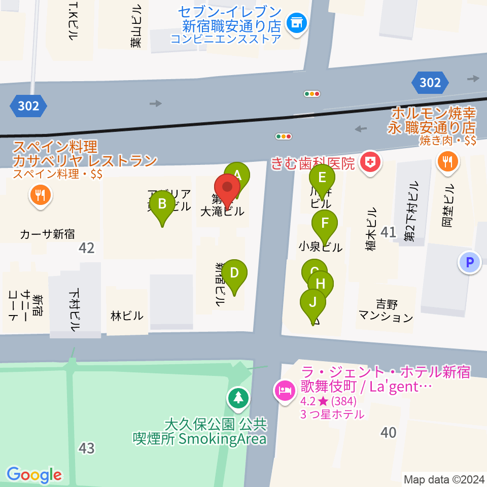 新宿SAMURAI周辺のファミレス・ファーストフード一覧地図