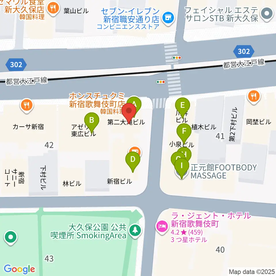 新宿SAMURAI周辺のファミレス・ファーストフード一覧地図