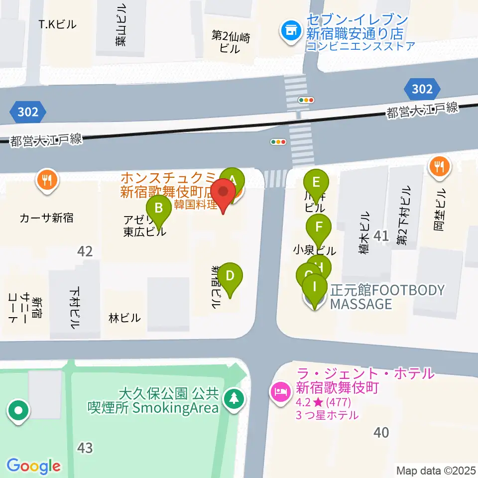 新宿SAMURAI周辺のファミレス・ファーストフード一覧地図