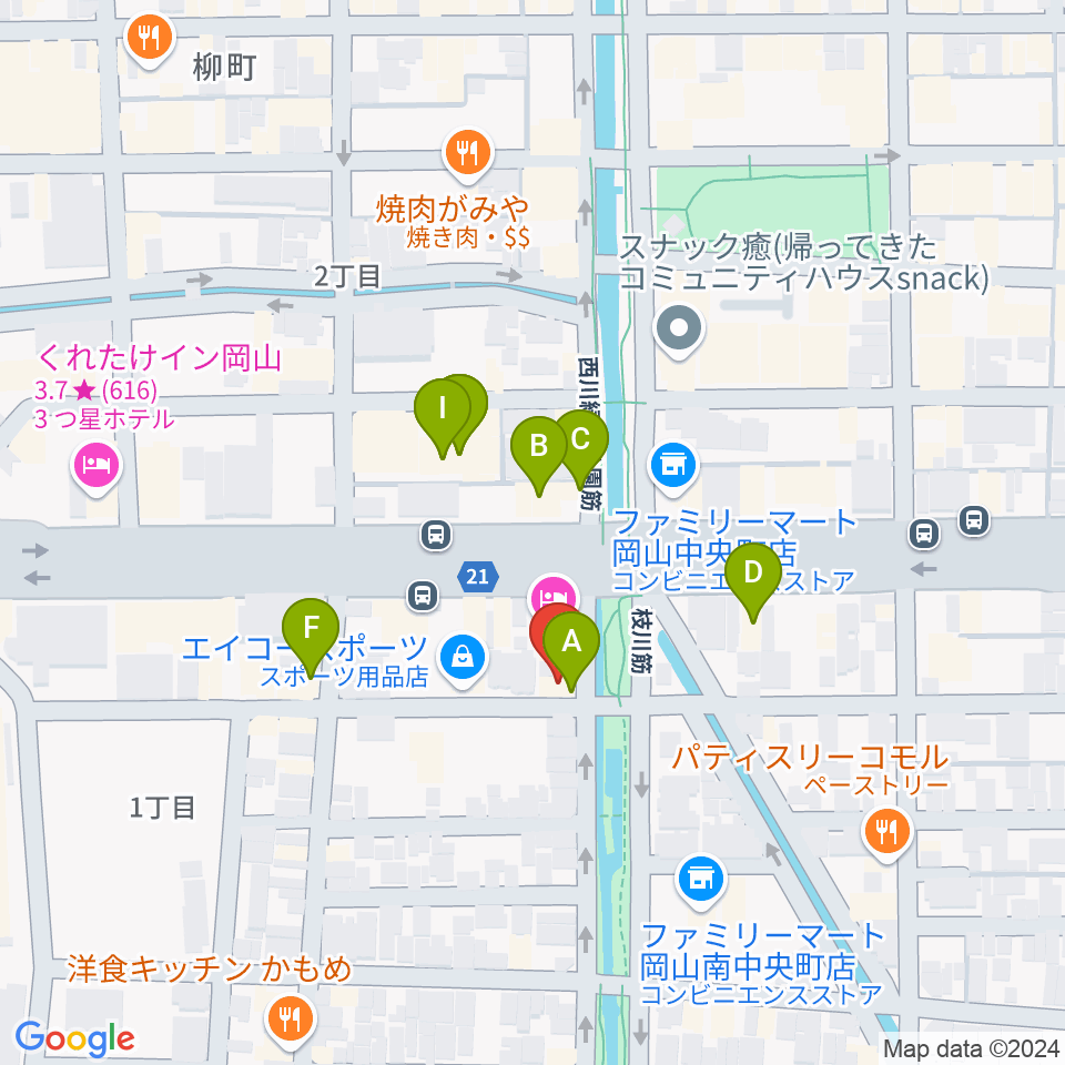 ジオンミュージックスクール周辺のファミレス・ファーストフード一覧地図