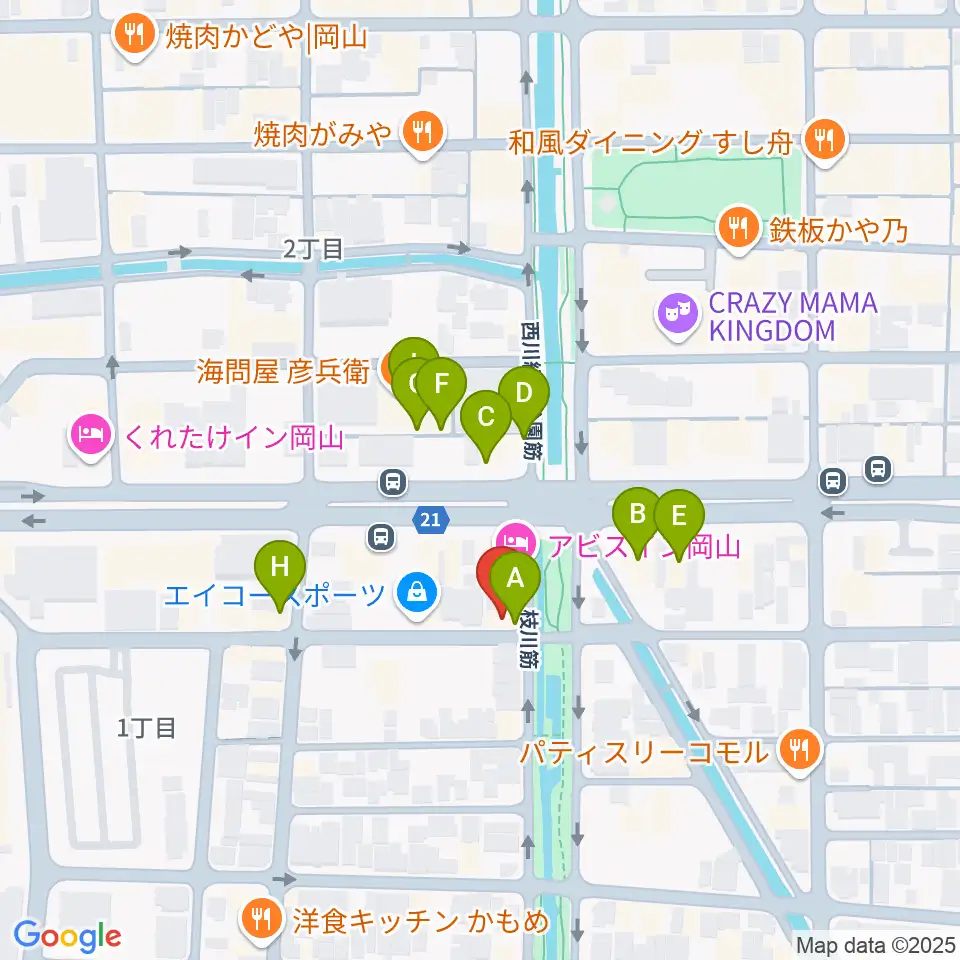 ジオンミュージックスクール周辺のファミレス・ファーストフード一覧地図