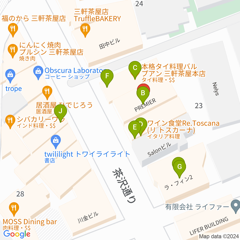 三軒茶屋come together周辺のファミレス・ファーストフード一覧地図