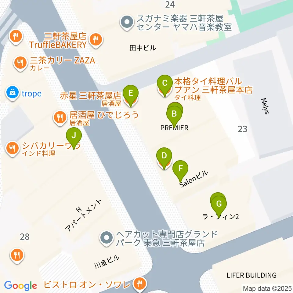 三軒茶屋come together周辺のファミレス・ファーストフード一覧地図
