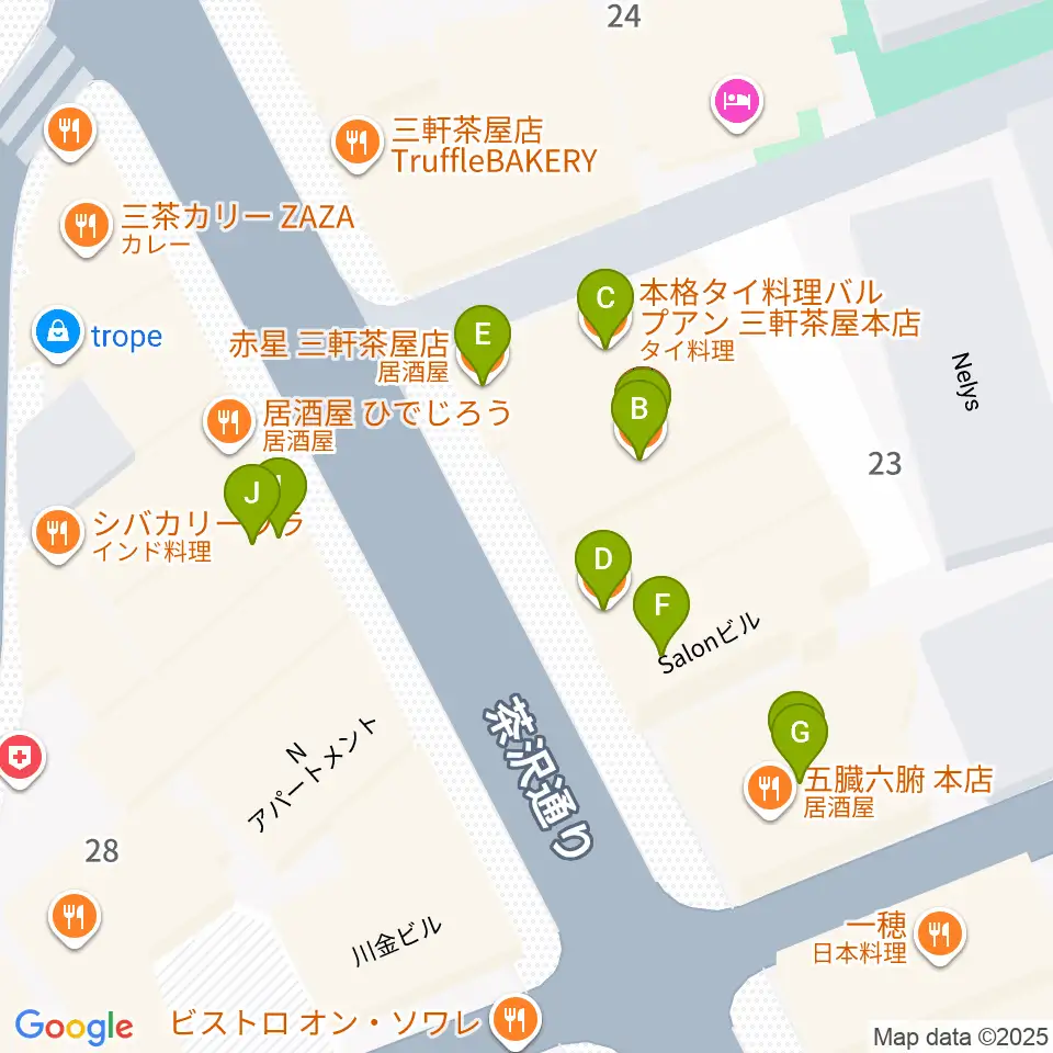 三軒茶屋come together周辺のファミレス・ファーストフード一覧地図