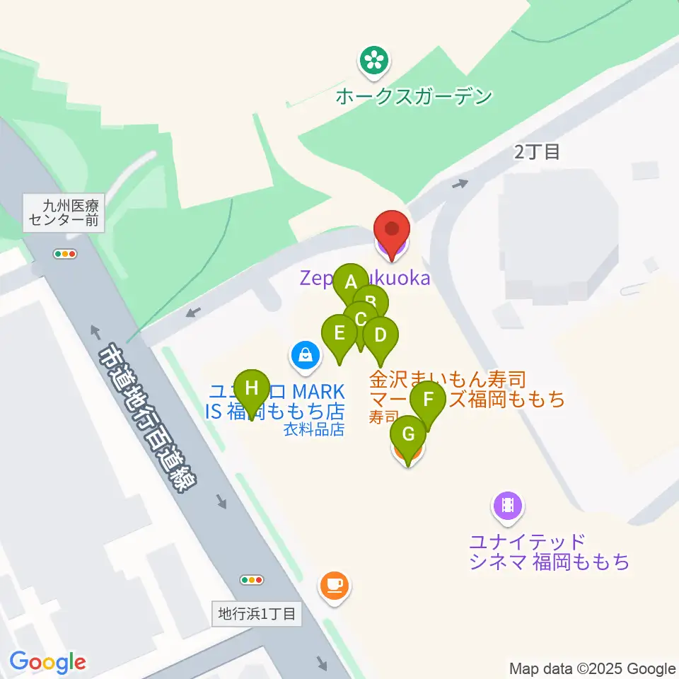 Zepp福岡周辺のファミレス・ファーストフード一覧地図