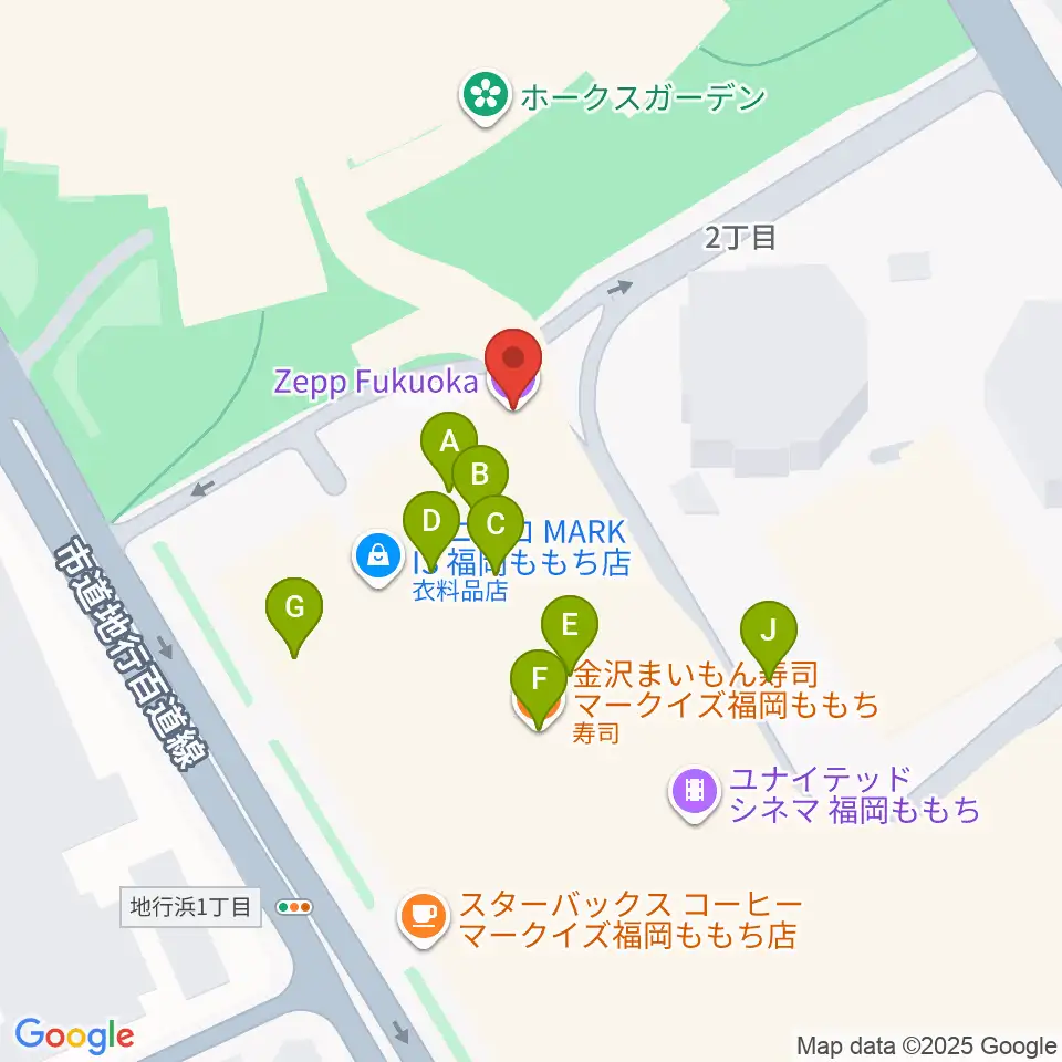 Zepp福岡周辺のファミレス・ファーストフード一覧地図
