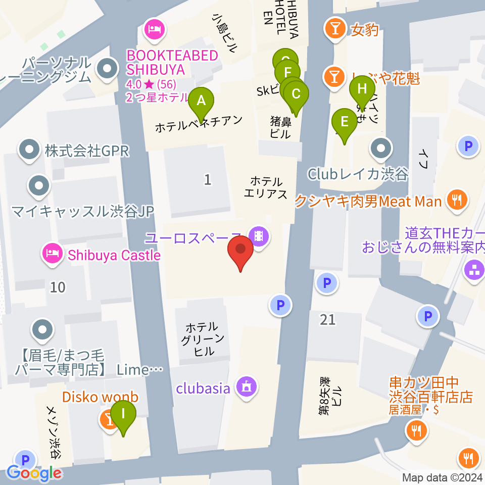 渋谷LOFT9周辺のファミレス・ファーストフード一覧地図