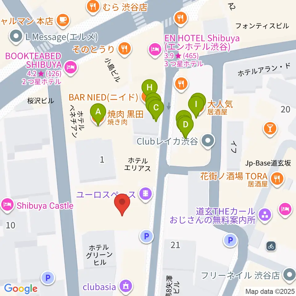 渋谷LOFT9周辺のファミレス・ファーストフード一覧地図