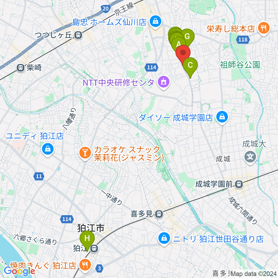 奏音の小箱周辺のファミレス・ファーストフード一覧地図