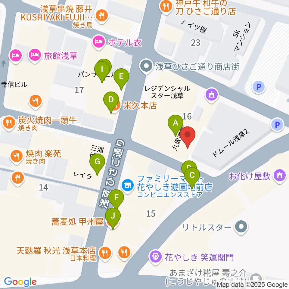 浅草九劇（アサクサキュウゲキ）周辺のファミレス・ファーストフード一覧地図
