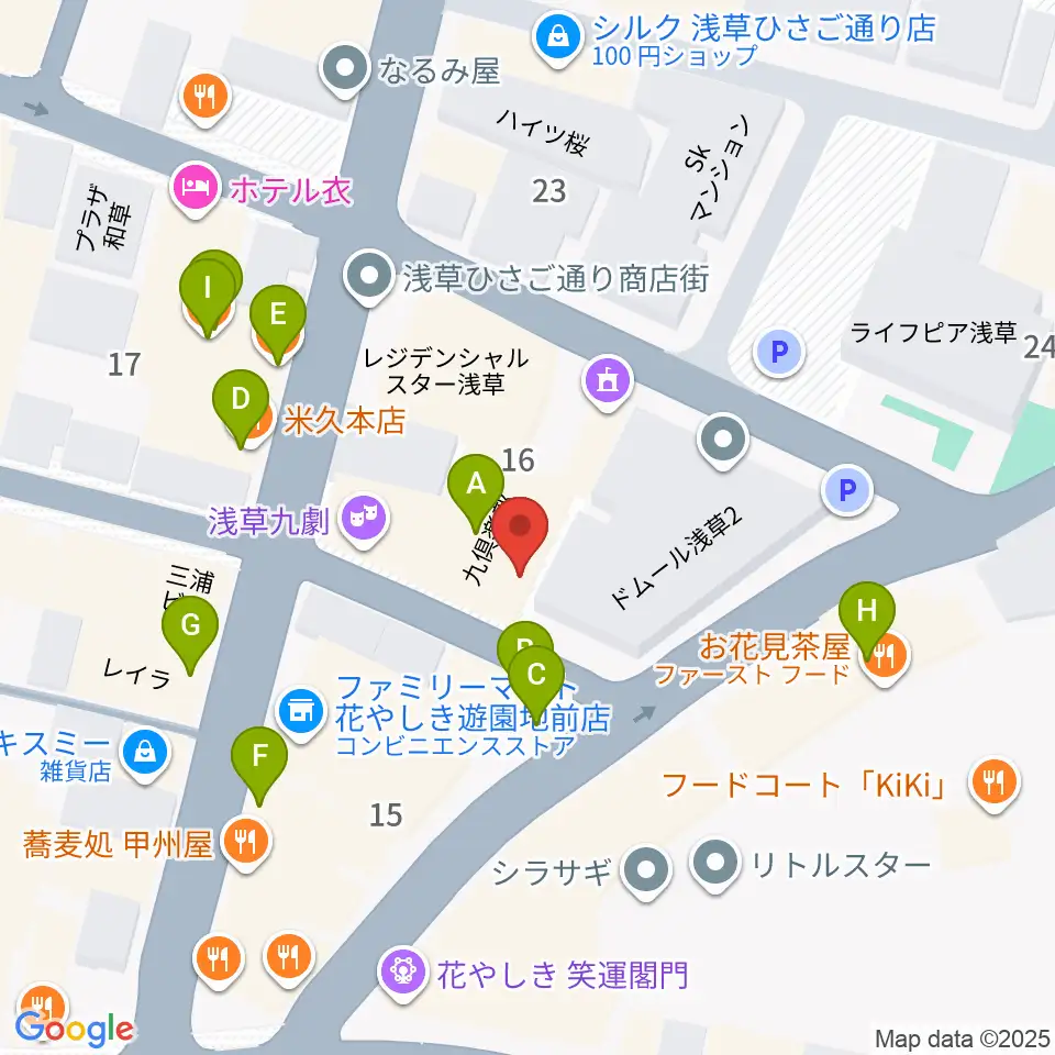 浅草九劇（アサクサキュウゲキ）周辺のファミレス・ファーストフード一覧地図