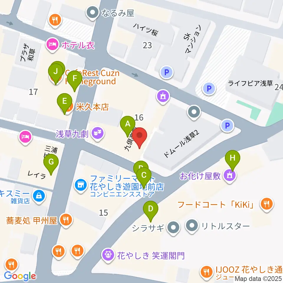 浅草九劇（アサクサキュウゲキ）周辺のファミレス・ファーストフード一覧地図