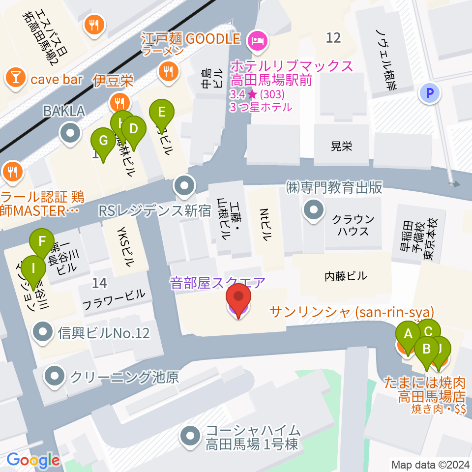 音部屋スクエア周辺のファミレス・ファーストフード一覧地図