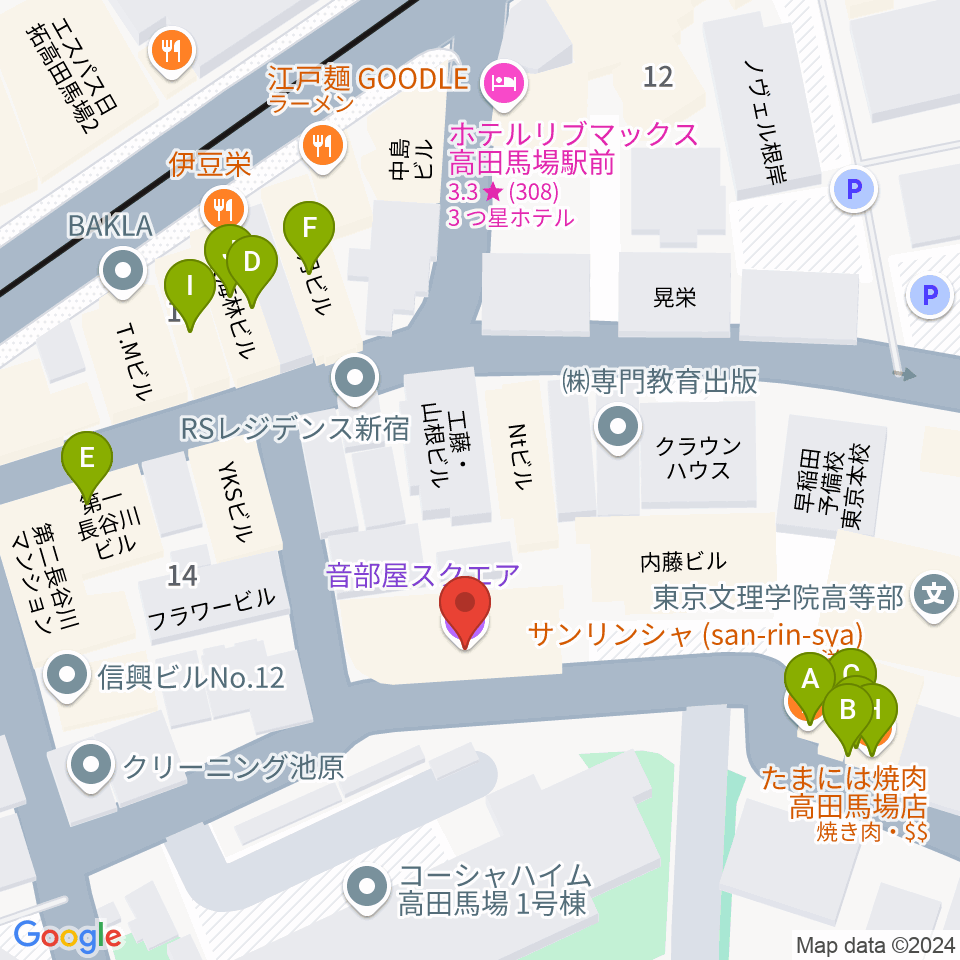 音部屋スクエア周辺のファミレス・ファーストフード一覧地図