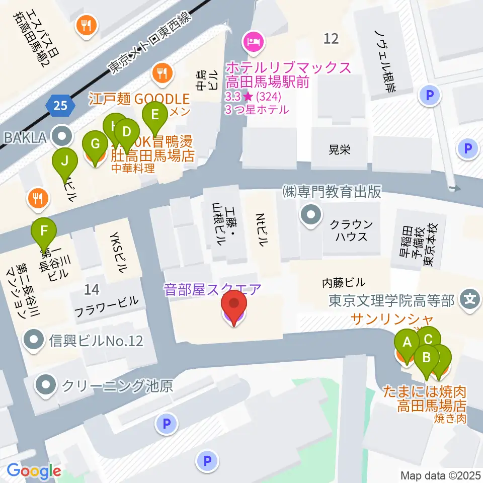 音部屋スクエア周辺のファミレス・ファーストフード一覧地図