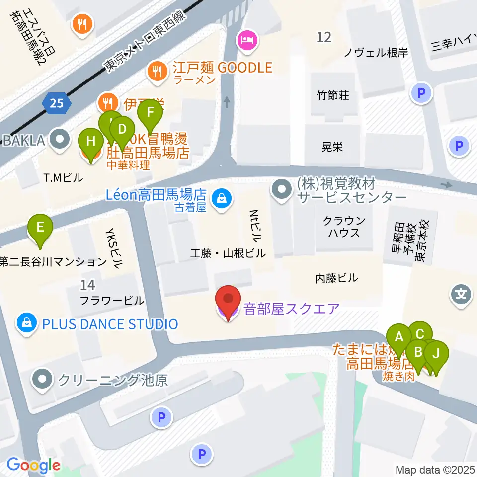 音部屋スクエア周辺のファミレス・ファーストフード一覧地図