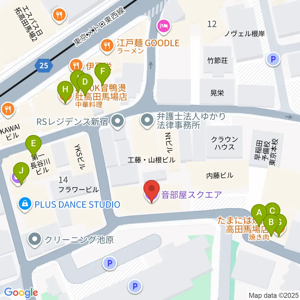 音部屋スクエア周辺のファミレス・ファーストフード一覧地図