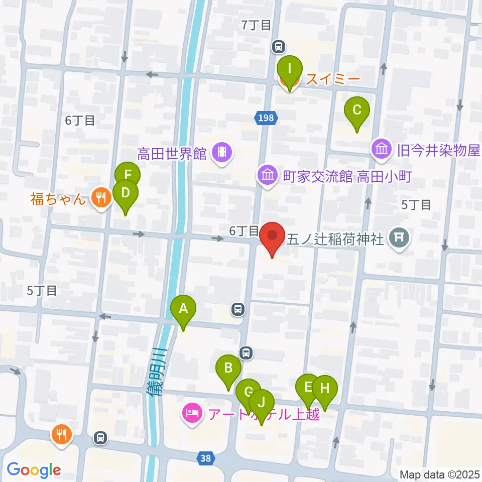 上越新堀ギター音楽院周辺のファミレス・ファーストフード一覧地図