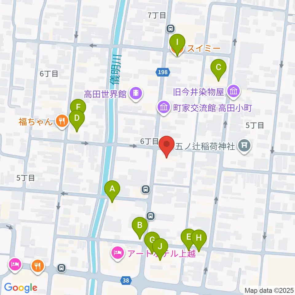上越新堀ギター音楽院周辺のファミレス・ファーストフード一覧地図