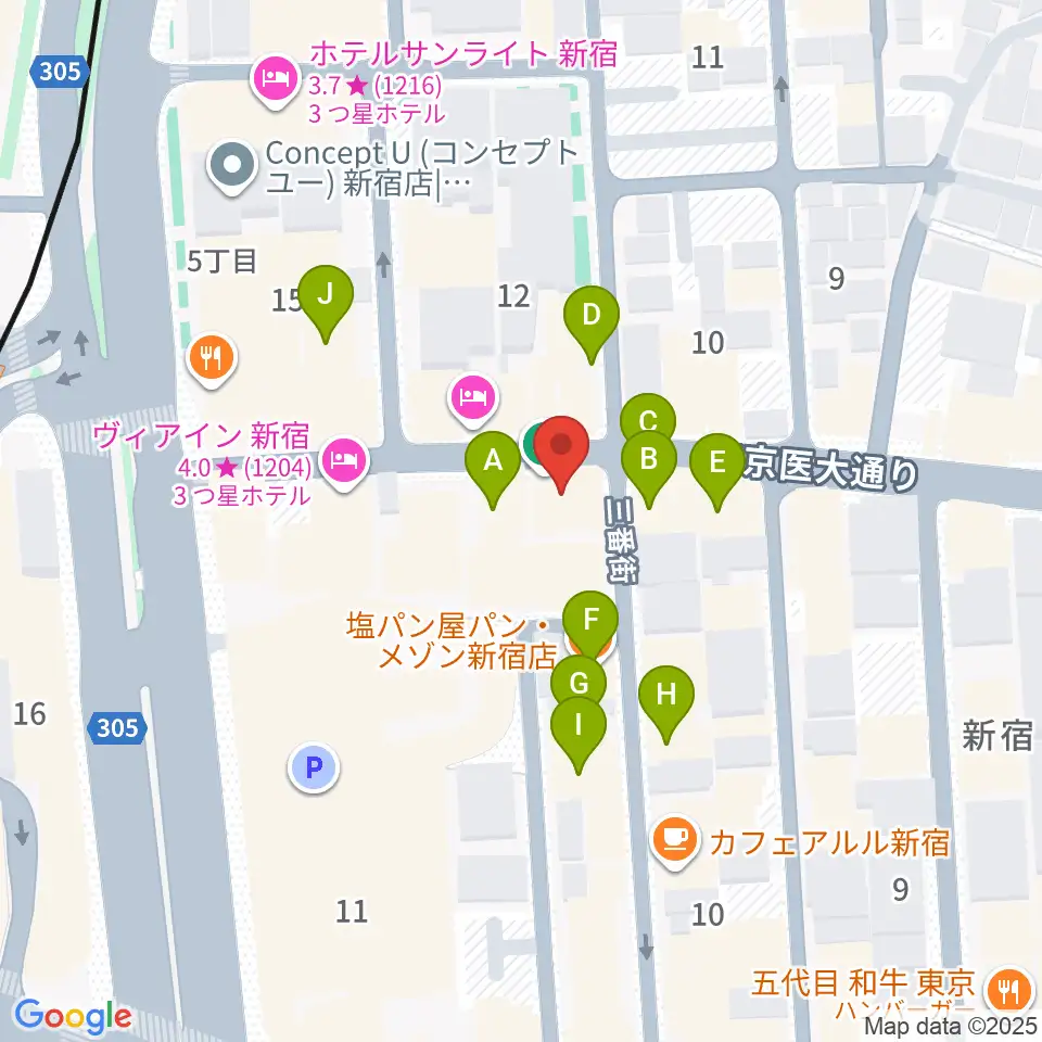 東京音楽院周辺のファミレス・ファーストフード一覧地図