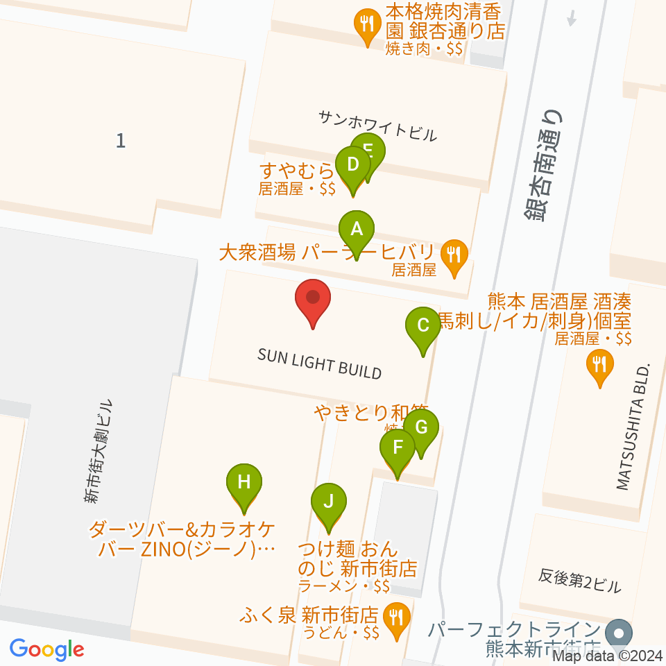 熊本ジャンゴ周辺のファミレス・ファーストフード一覧地図