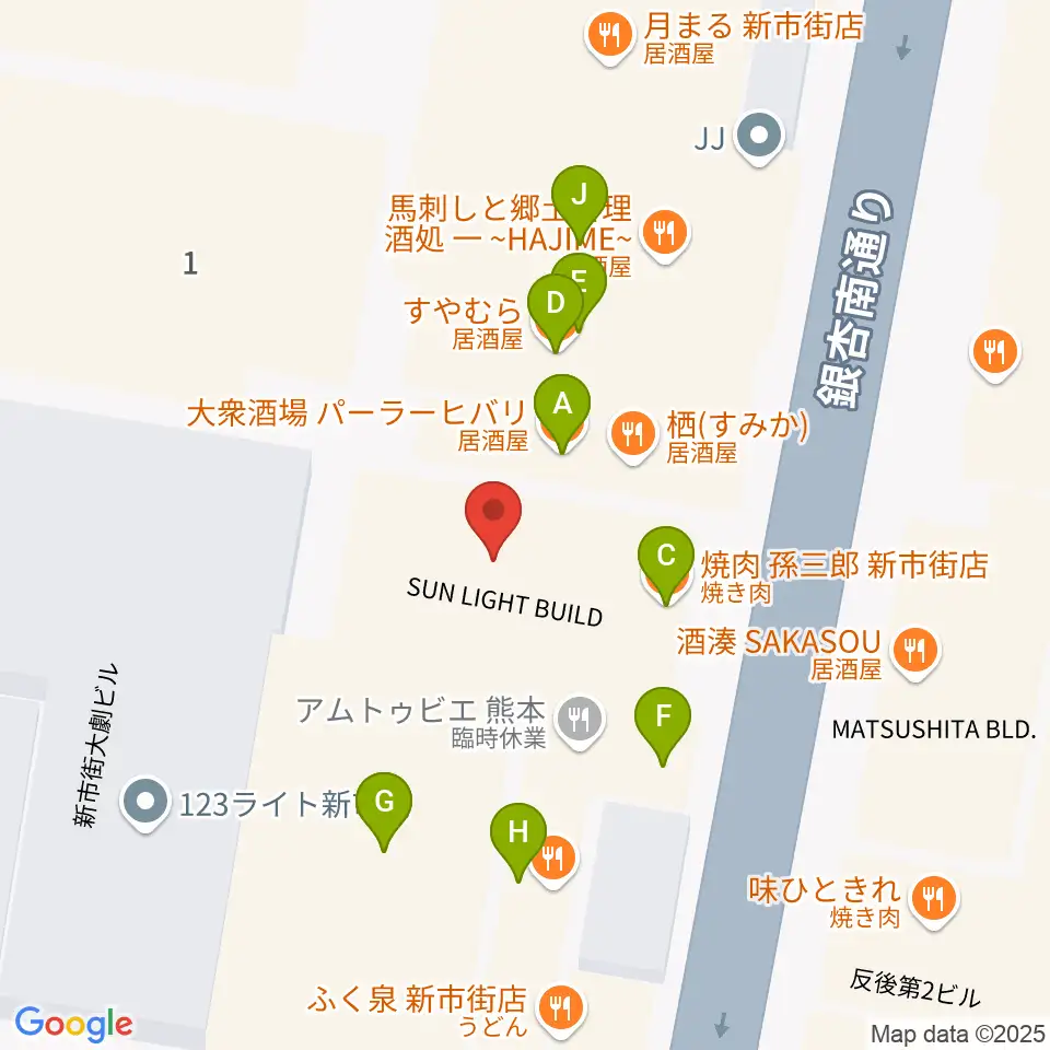 熊本ジャンゴ周辺のファミレス・ファーストフード一覧地図