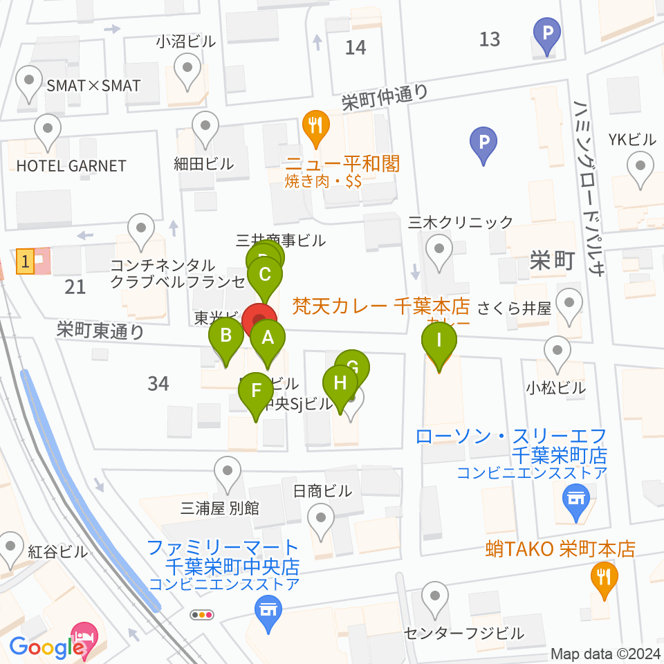 music lounge BAHAMA周辺のファミレス・ファーストフード一覧地図