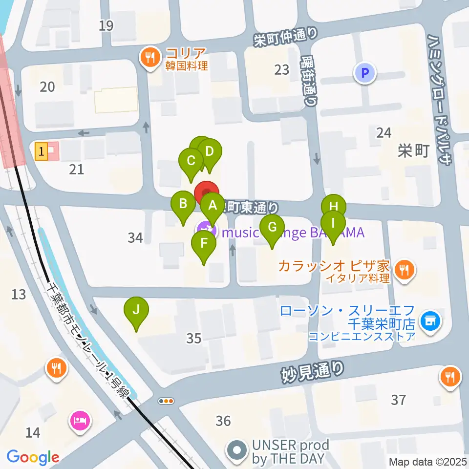 music lounge BAHAMA周辺のファミレス・ファーストフード一覧地図