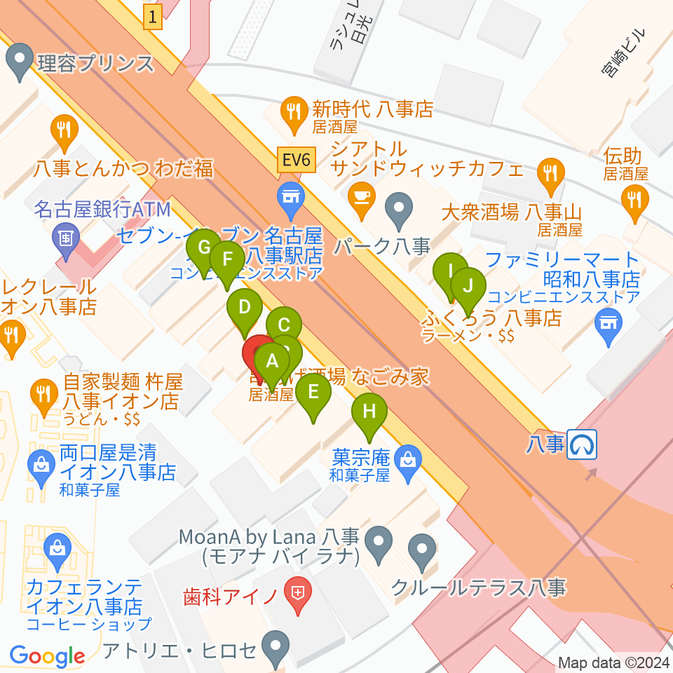 ポワンポワンスタジオ八事校周辺のファミレス・ファーストフード一覧地図