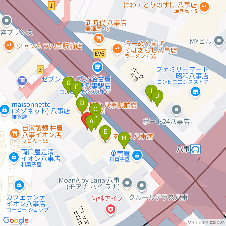 ポワンポワンスタジオ八事校周辺のファミレス・ファーストフード一覧地図