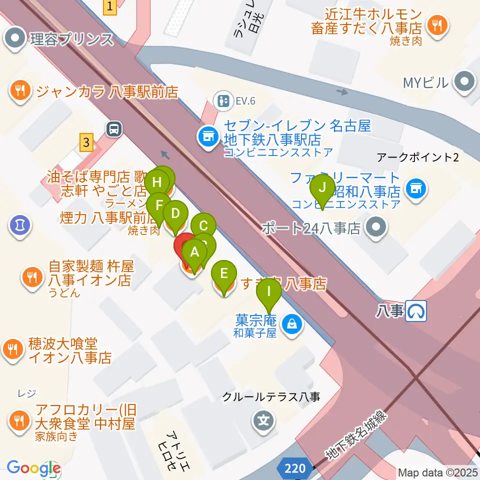 ポワンポワンスタジオ八事校周辺のファミレス・ファーストフード一覧地図