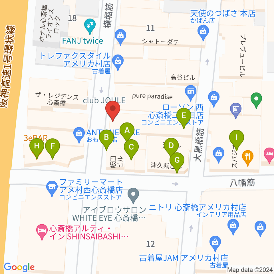 大阪CLUB JOULE周辺のファミレス・ファーストフード一覧地図