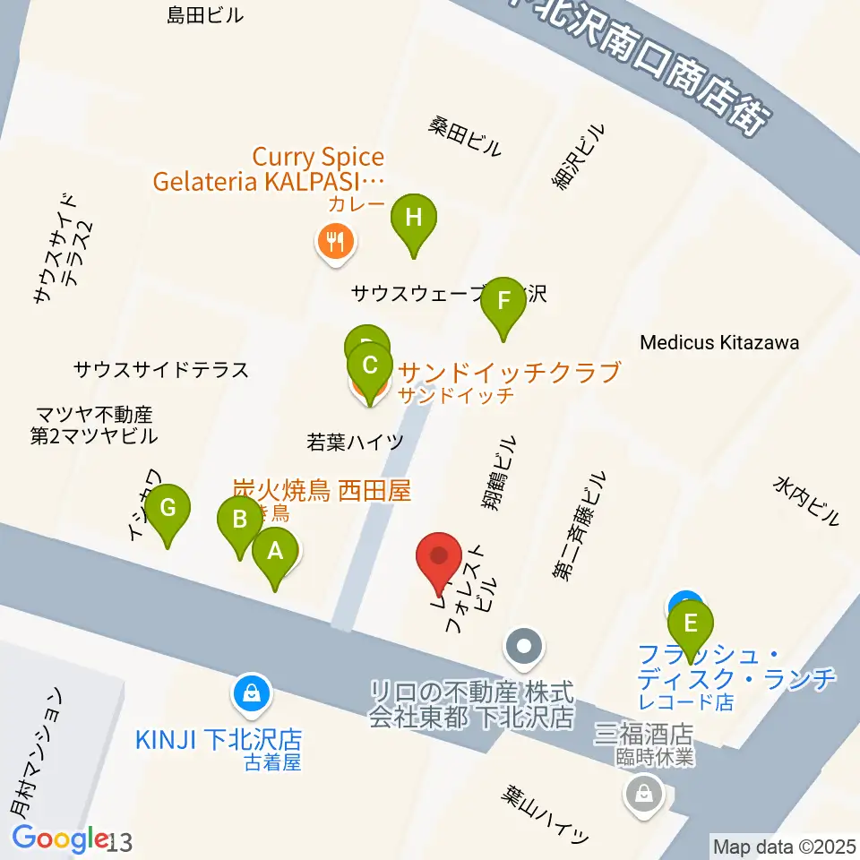 スクランブルズミュージックカレッジ下北沢校周辺のファミレス・ファーストフード一覧地図