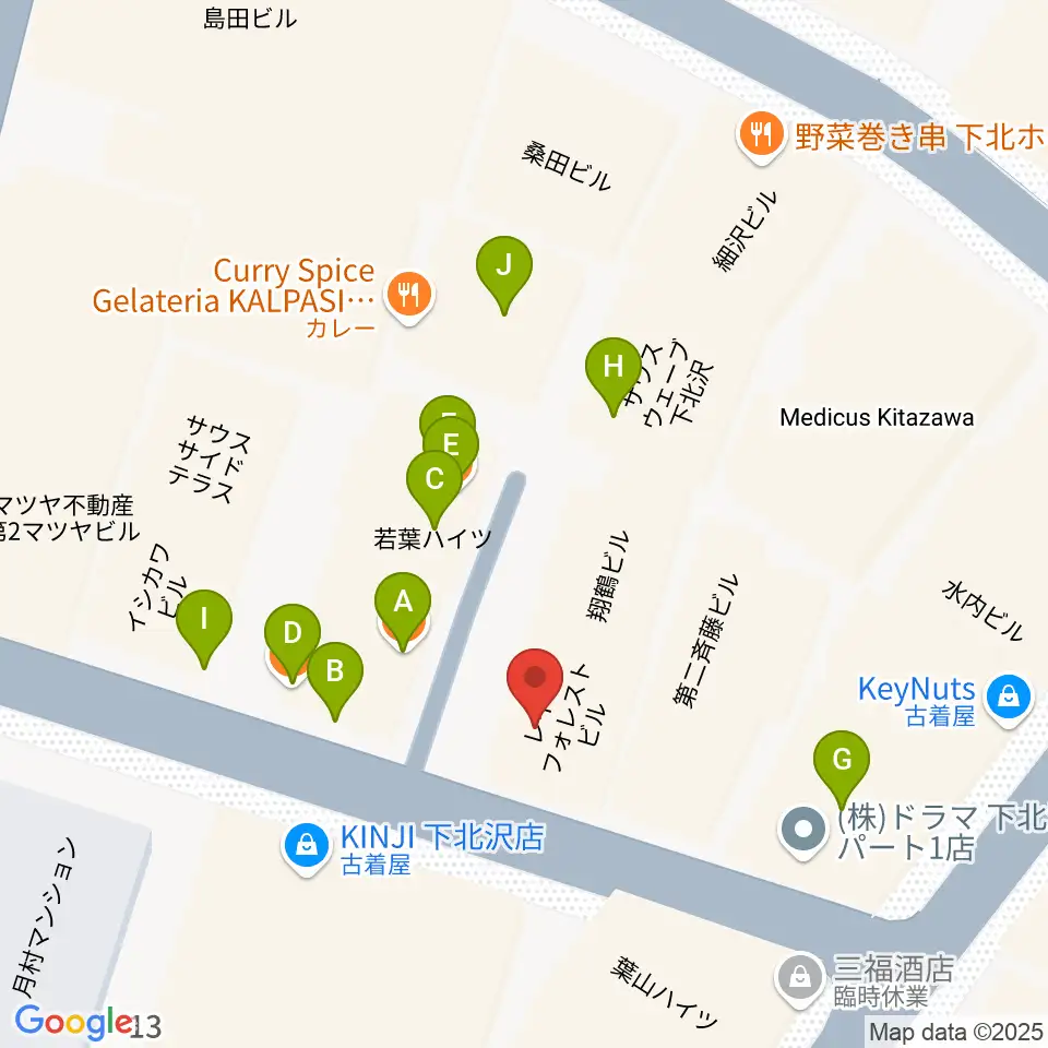 スクランブルズミュージックカレッジ下北沢校周辺のファミレス・ファーストフード一覧地図