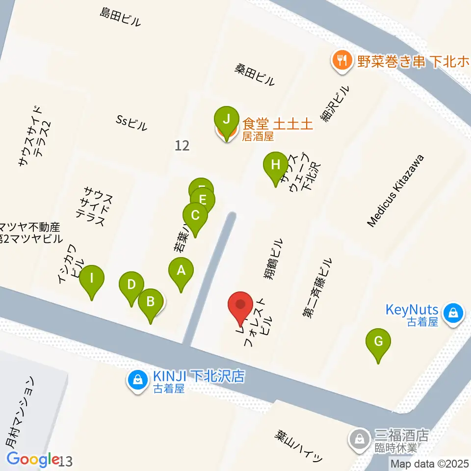 スクランブルズミュージックカレッジ下北沢校周辺のファミレス・ファーストフード一覧地図