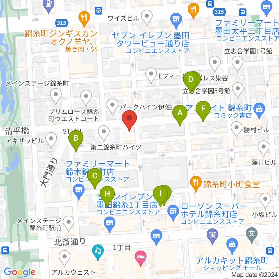 セルフストリングス音楽教室周辺のファミレス・ファーストフード一覧地図