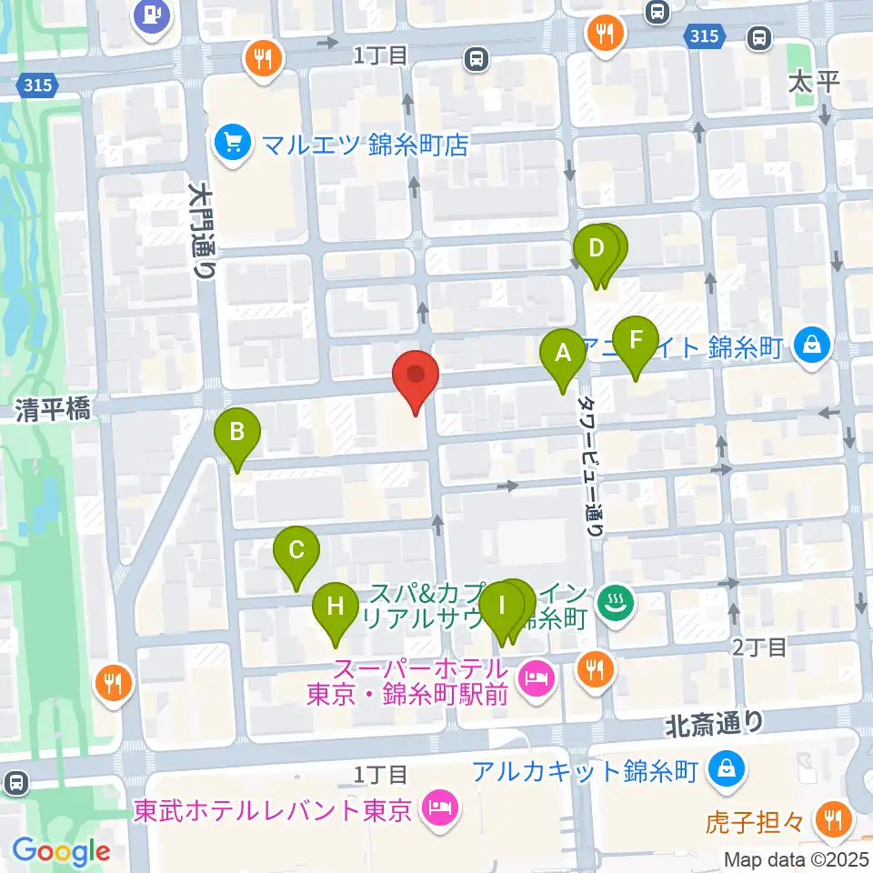 セルフストリングス音楽教室周辺のファミレス・ファーストフード一覧地図