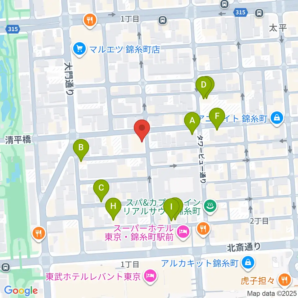 セルフストリングス音楽教室周辺のファミレス・ファーストフード一覧地図